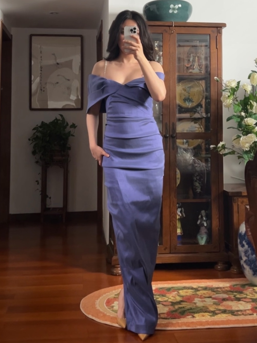 RACHEL GILBERT Dahli Purple cold-shoulder embellished draped shantung gown NWOT